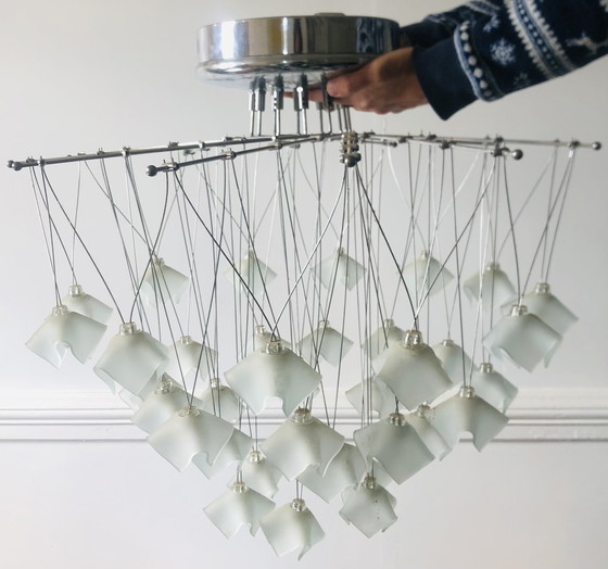 Image 1 of Lucciole cascade kroonluchter van MetalSpot, Italië, chroom en matglas