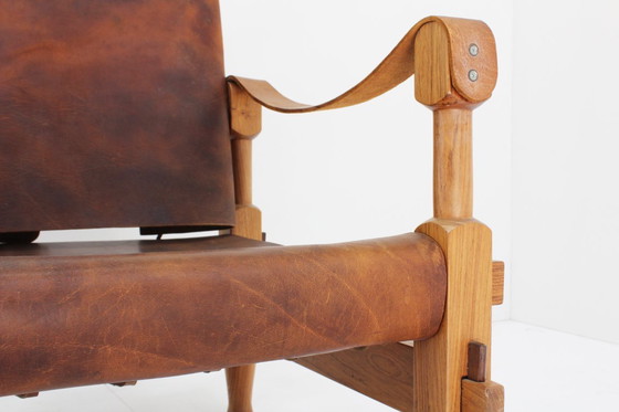 Image 1 of Vintage brutalist leren safari fauteuil 1960s