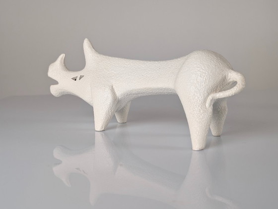 Roberto Rigon Mid-Century White Ceramic Rhinoceros Sculpture, Italy 1970s (photo 2 of 7)
