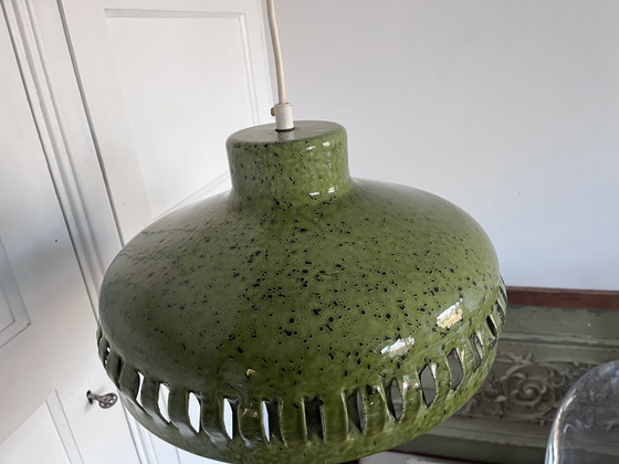Image 1 of Vintage brutalistische groen geemailleerde hanglamp
