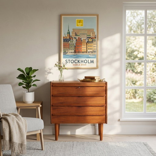 Vintage teakfineer 4 ladekast uit Zweden