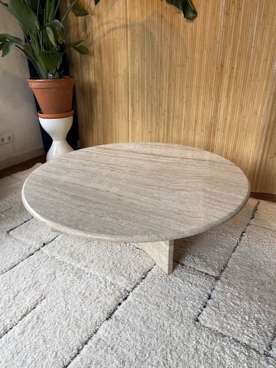 Image 1 of Vintage Xl Round Travertine Coffee Table