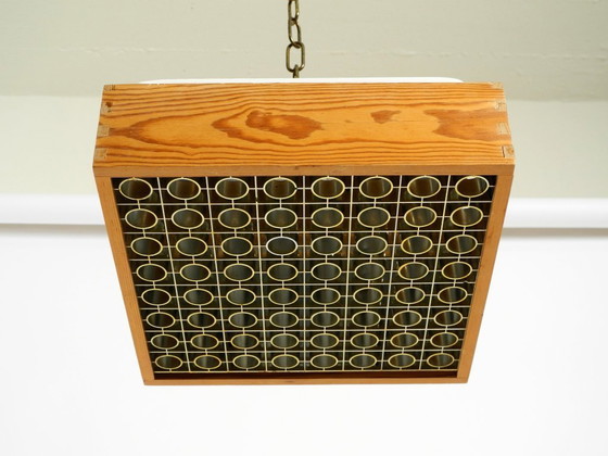 Image 1 of Magnifique plafonnier carré des années 1970 en bois de pin, de la marque Alda Sweden.