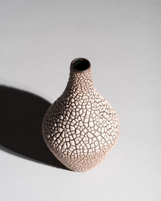 Image 1 of ALBERT KIESSLING "SNAKESKIN" Vase DUO East German Pottery REDUKTIONSGLASUR GDR