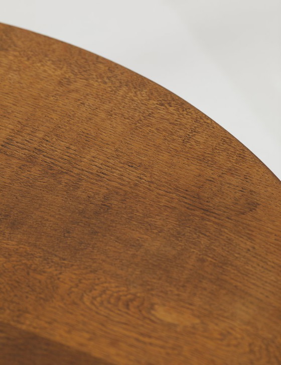 Image 1 of Vintage Brutalist round tripod coffee table in solid oak, circa 1960