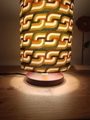 Bedside lamps x 2, wooden base, psychedelic print, seventies style