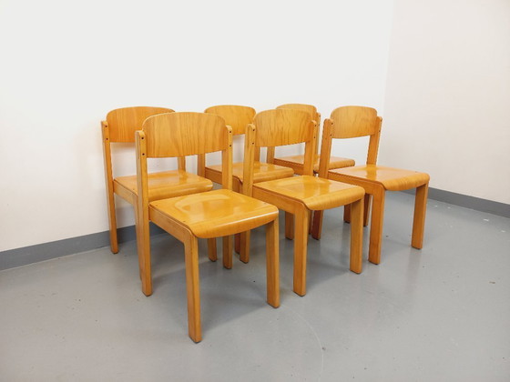 Image 1 of Set of 6 minimalist vintage beechwood chairs from the 70s and 80s