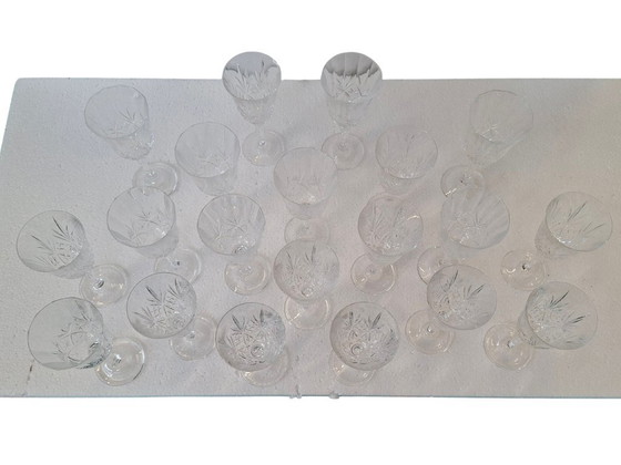 Image 1 of Gorgeous Set of 20 Hand Cut Crystal Glasses (1985)