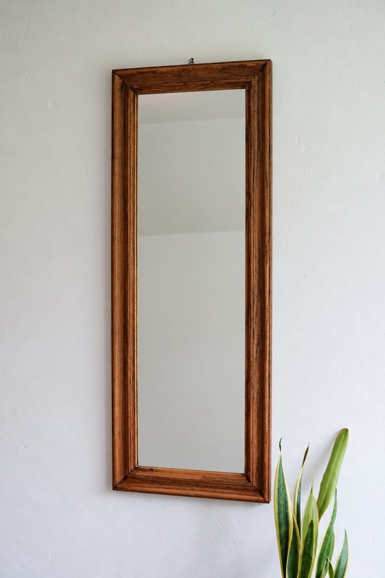 Vintage wall mirror with wooden frame, 103 × 39.5 cm, Glass, Brown (photo 2 of 5)