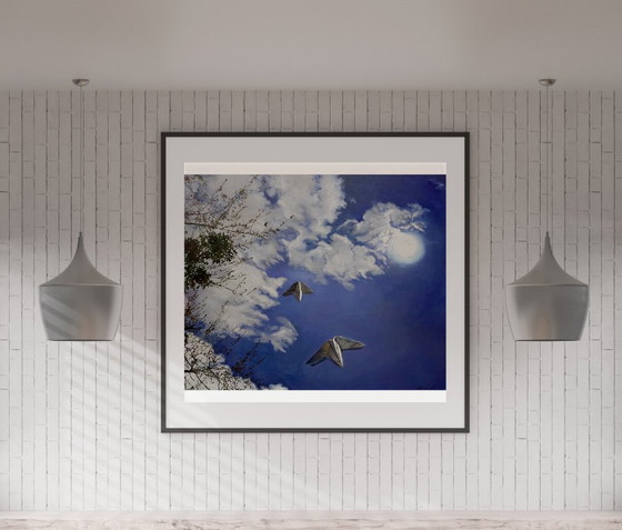 Original Oil Painting Modern Art Landscape Sky Walk Under The Moon – Paintings & Drawings, Canvas (photo 3 of 7)