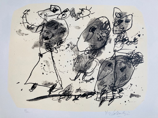 Litografía en blanco y negro de Kees Salentijn - Party time II