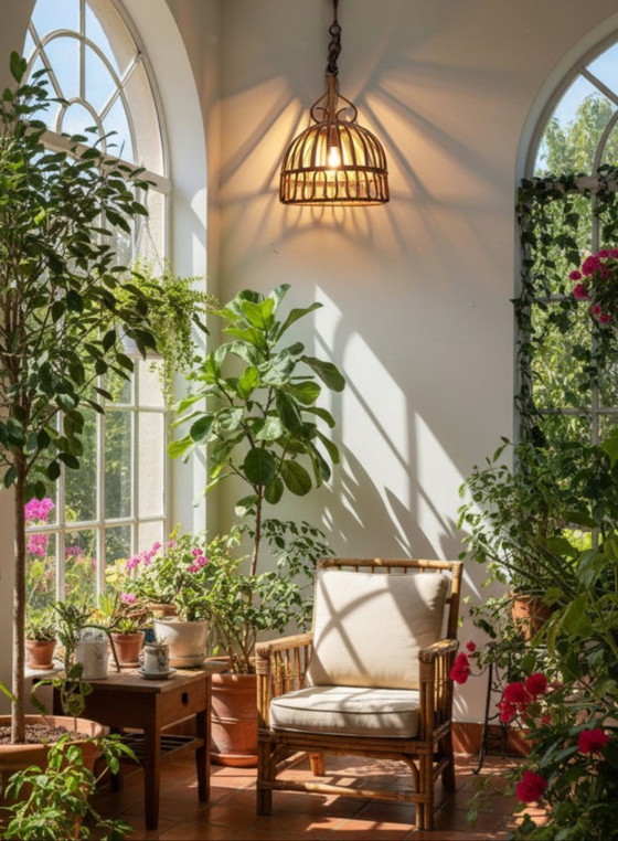 Image 1 of Mid Century French Riviera Style Bamboo Pendant Lamp by Franco Albini from the 1960's