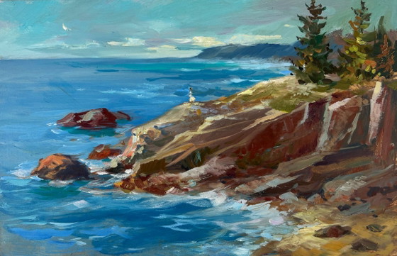 Image 1 of Original Oil Painting Coastal Rock Landscape Between the sky and the sea