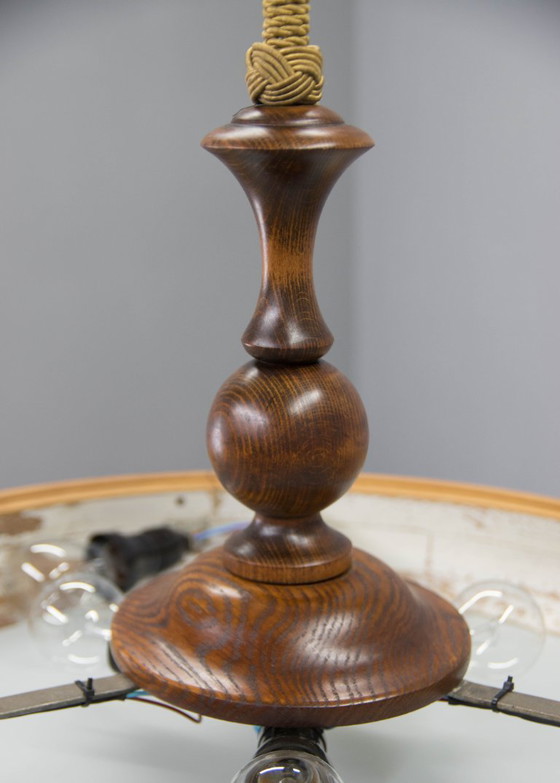 Image 1 of Grand lustre Art déco en bois en forme d'OVNI, années 1930