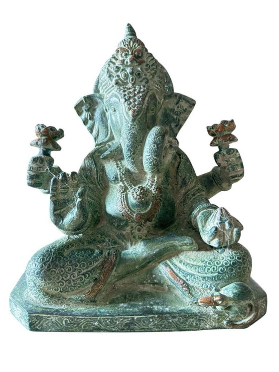 Image 1 of Ganesha-beeldje groen | Decoratief religieus beeldhouwwerk, vrijstaand
