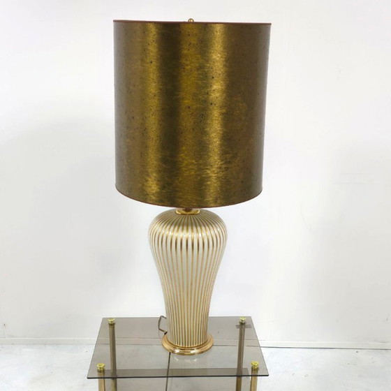 Image 1 of Mangani Italy porcelain table lamp, 1980s gold with white