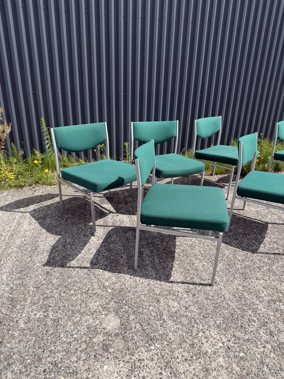 6 x Vintage Eetkamerstoelen Loungestoelen – Metal, Textile (photo 3 of 10)