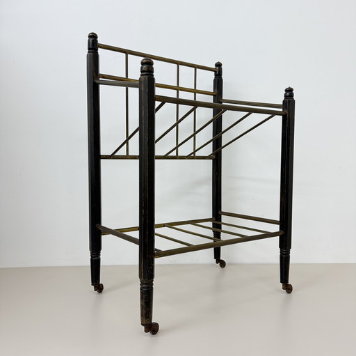 Vintage Wooden Magazine Rack with Brass Details, 1950's