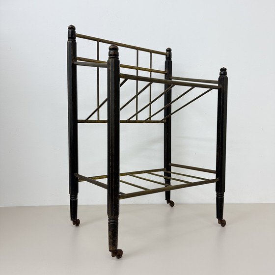 Image 1 of Vintage Wooden Magazine Rack with Brass Details, 1950's