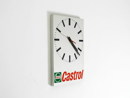 Large original 1980s Castrol advertising workshop clock with original battery movement