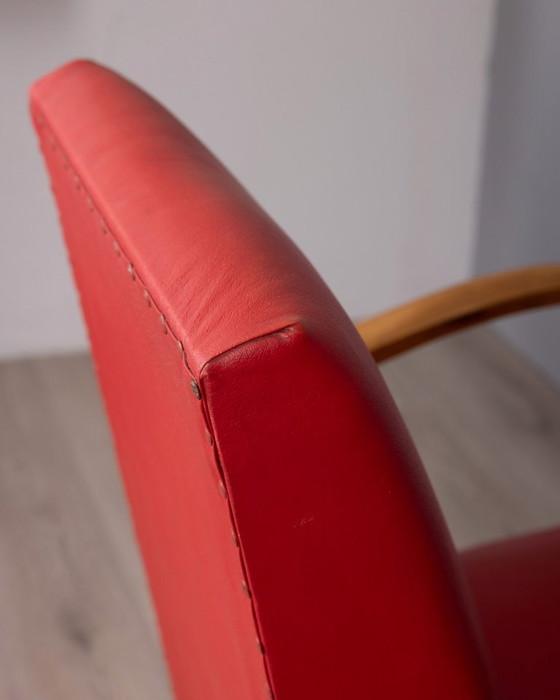Image 1 of Coppia di poltrone vintage anni '50 in pelle rossa, design italiano.