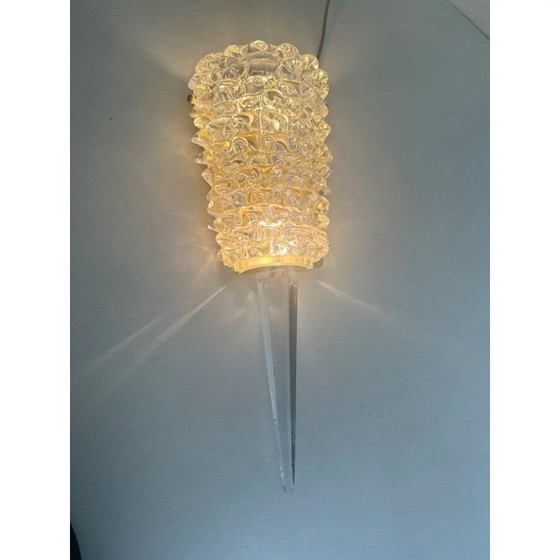 Image 1 of Een paar Art Deco Rostrato wandlampen in Barovier-stijl met helder Italiaans Muranoglas