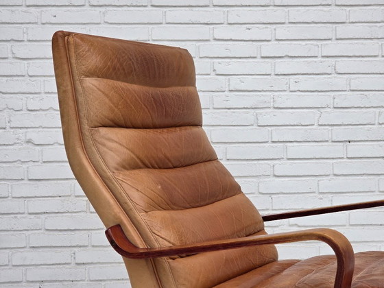 Jaren 70, Scandinavische Hoge Rug Fauteuil, Meubelleer, Gebogen Hout – Canvas (photo 18 of 20)