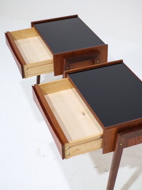 Image 1 of Set di comodini Arne Vodder in teak vetro nero danese vintage