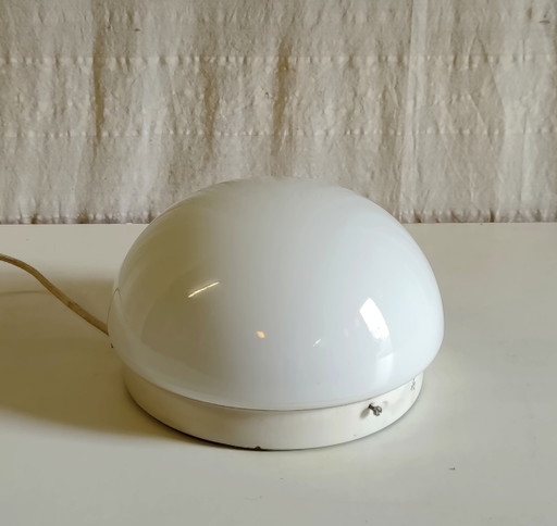 Plafonnier Ou Applique Globe En Verre Blanc - Mid. XXeme – plafondlampen, Glass (photo 2 of 8)