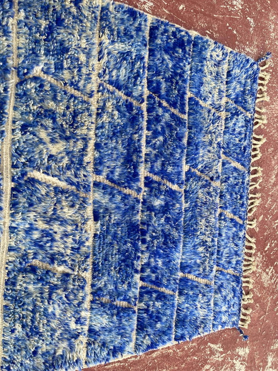 Tapis berbère marocain bleu roi 250x150 cm – motif géométrique – fait main – Laine, Coton, Modern (photo 7 of 10)