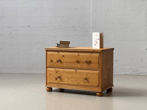 Commode en Pin Massif avec 2 Tiroirs – Style Campagne, Années 1990