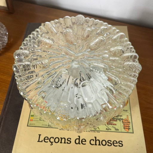 Vintage round wall light ceiling light transparent glass reed 1970 1980