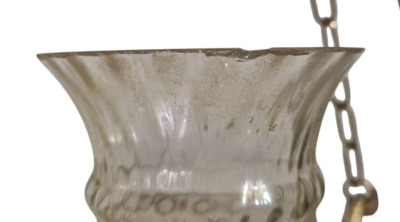 Image 1 of Lampada a sospensione d'epoca in ottone e vetro - Stile classico francese - Anni '60
