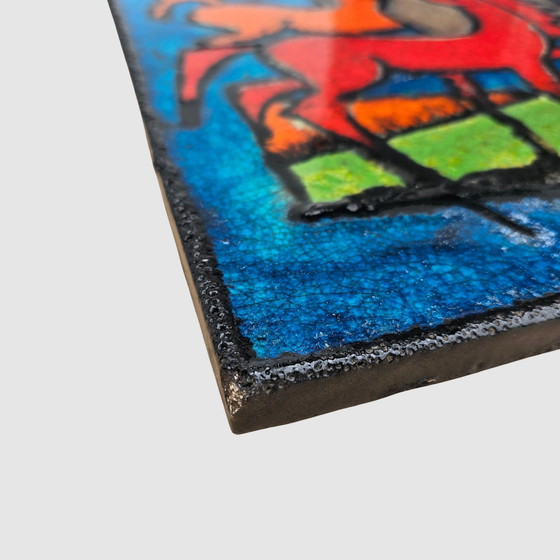 Image 1 of Ruscha Wandbild Keramik Wandkeramik Pferde Wandplatte Wandfliese Vintage 60er Midcentury Fat Lava Selten