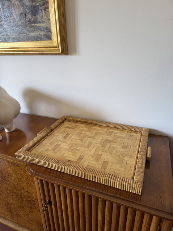 Image 1 of Vassoio Hollywood Regency in bambù e vimini, Italia anni '70