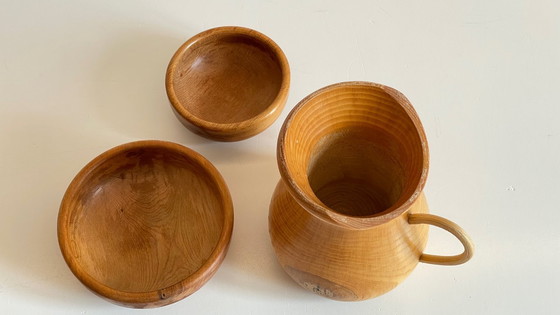 Image 1 of Set of 2 POTS and PICHET in VINTAGE Turned Wood