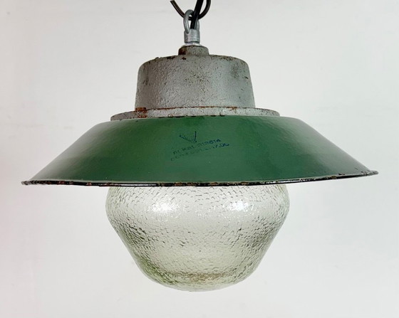 Image 1 of Green Enamel and Cast Iron Industrial Pendant Lamp, 1960s