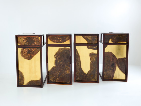 Image 1 of Isabelle and Richard Faure Oxidized Brass Bar Cabinet Counters 1970s