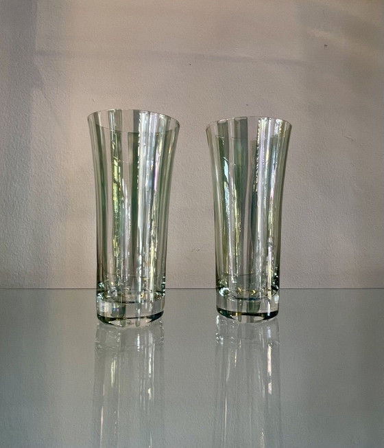 Image 1 of 6 mondgeblazen iriserende kristallen glazen van Josef Franck