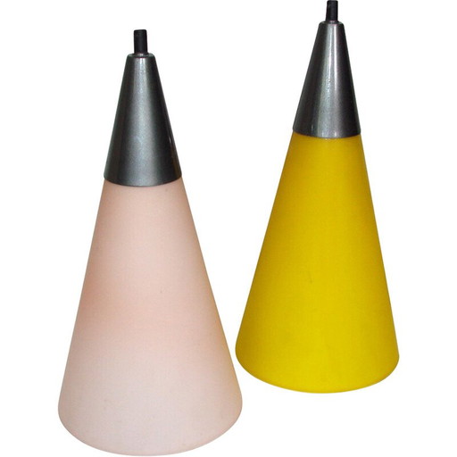 Vintage dubbele glazen hanglamp van Solken, 1970