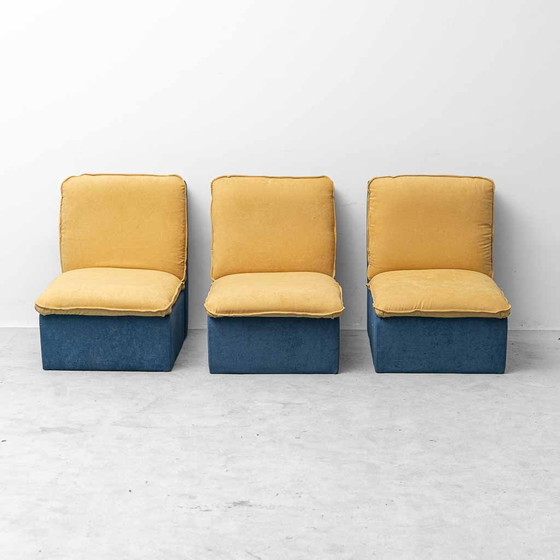 Canapé modulaire vintage 3 places en tissu bicolore – Années 70 – Sofas (photo 5 of 8)