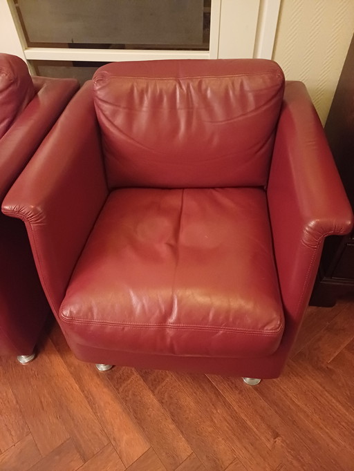 2 fauteuils design rouge-brun