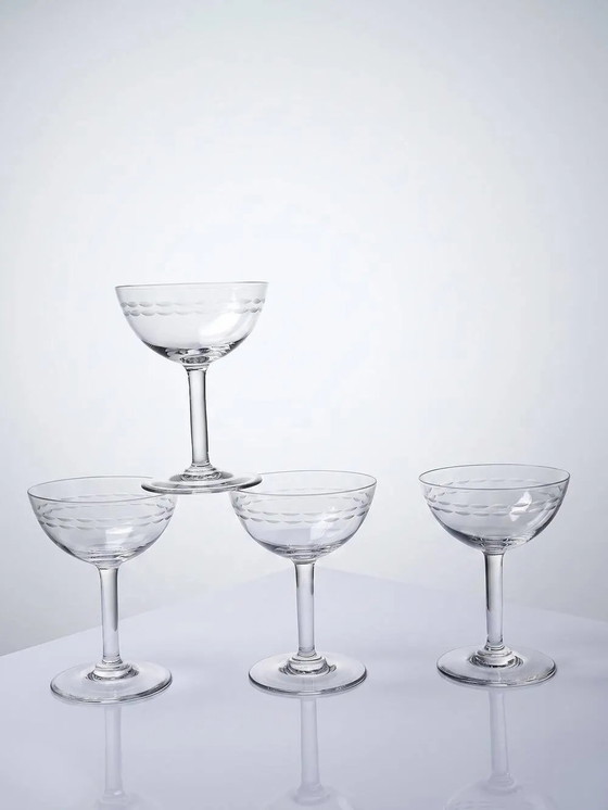4 large engraved champagne glasses, Art Deco style from . – Glass & Decanter, Crystal (photo 2 of 7)