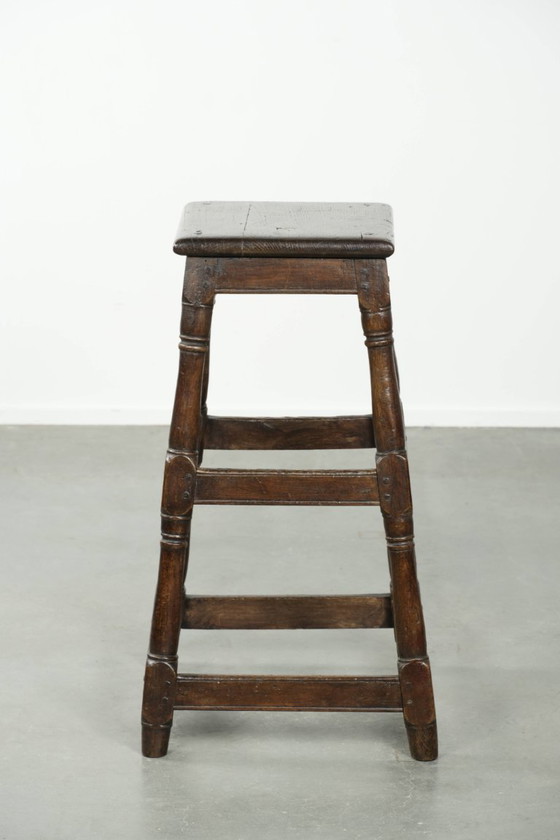 Image 1 of Unique tall antique English oak stool/joint stool from the 18th century