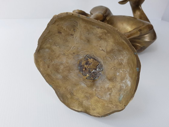 Image 1 of Important dancing stag, antelope, doe, and fawn in gilded brass, 1970s vintage 70s