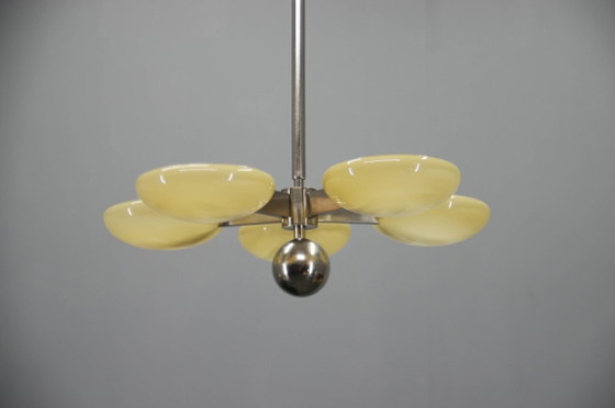 Image 1 of Uitzonderlijke Art Deco functionalistische kroonluchter met vernikkelde afwerking, jaren 1930
