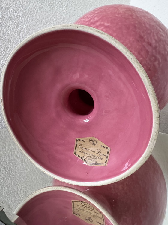 Image 1 of Grande coupe sur pied faïence Digoin rose