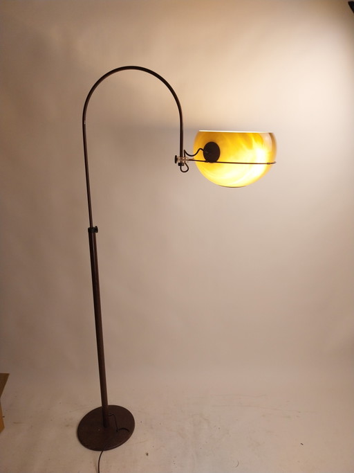 1 x Gepo arc floor lamp in brown and beige 1970s height adjustable