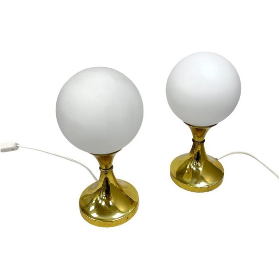 Image 1 of Pair of Globe Table Lamps, AKA Leuchten, Germany, 1970s, Brass and Glass