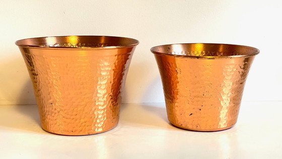 Image 1 of Hammered Copper Flowerpots, 1960s